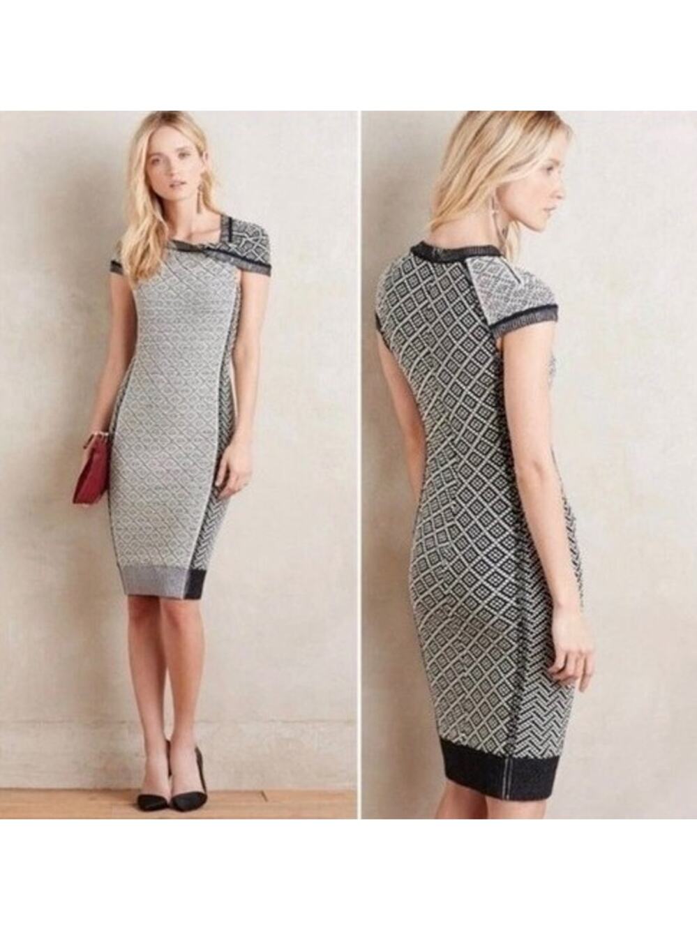 Byron Lars Beauty Mark Josette Knit Dress Black White Size 6 Bodycon Sculpting